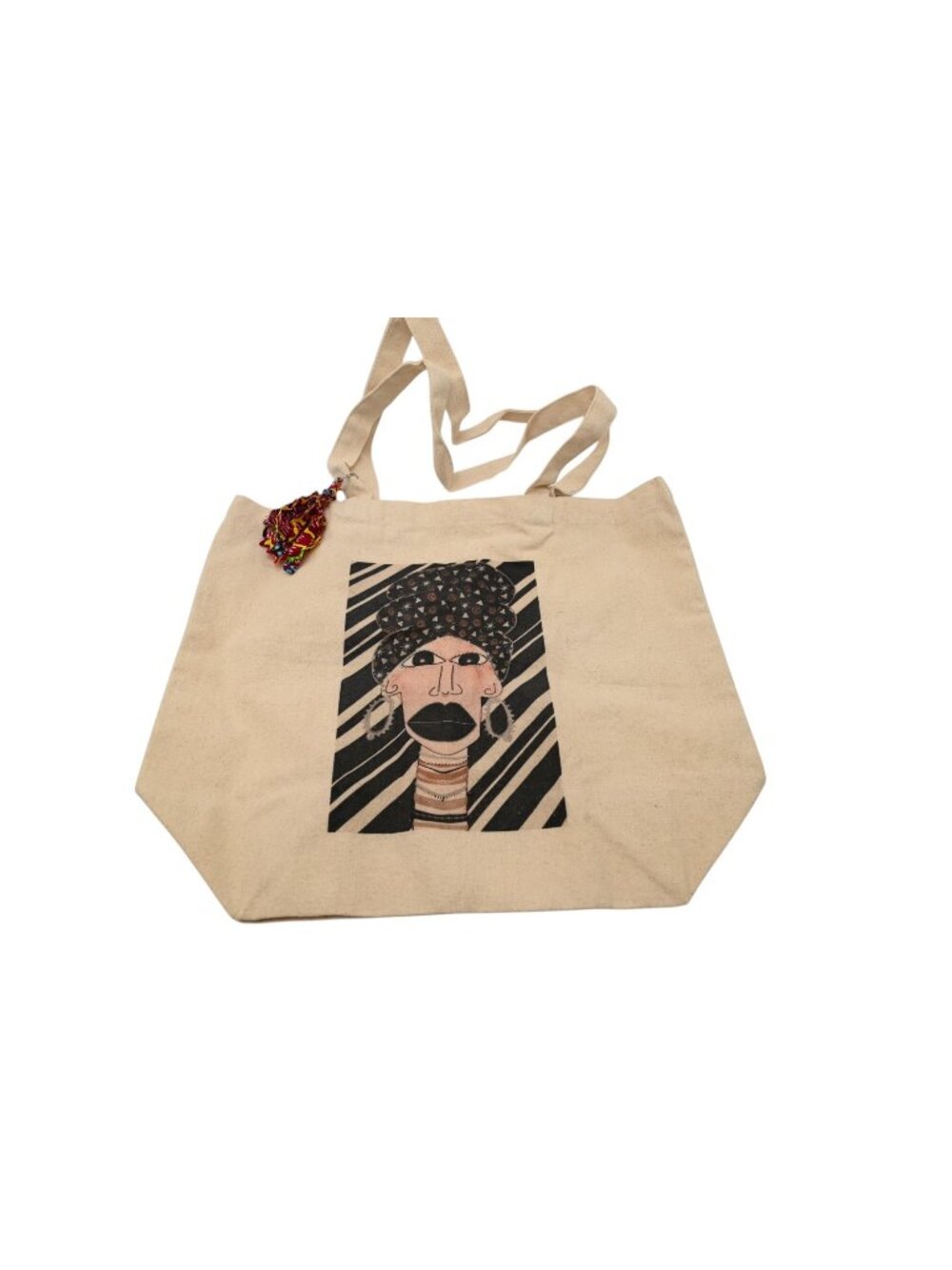 NWOT Sacred Paintbrush Arts Tote Bag Natural Canvas Afro Woman Graphic Art Print